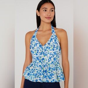 Blue & white floral halter top